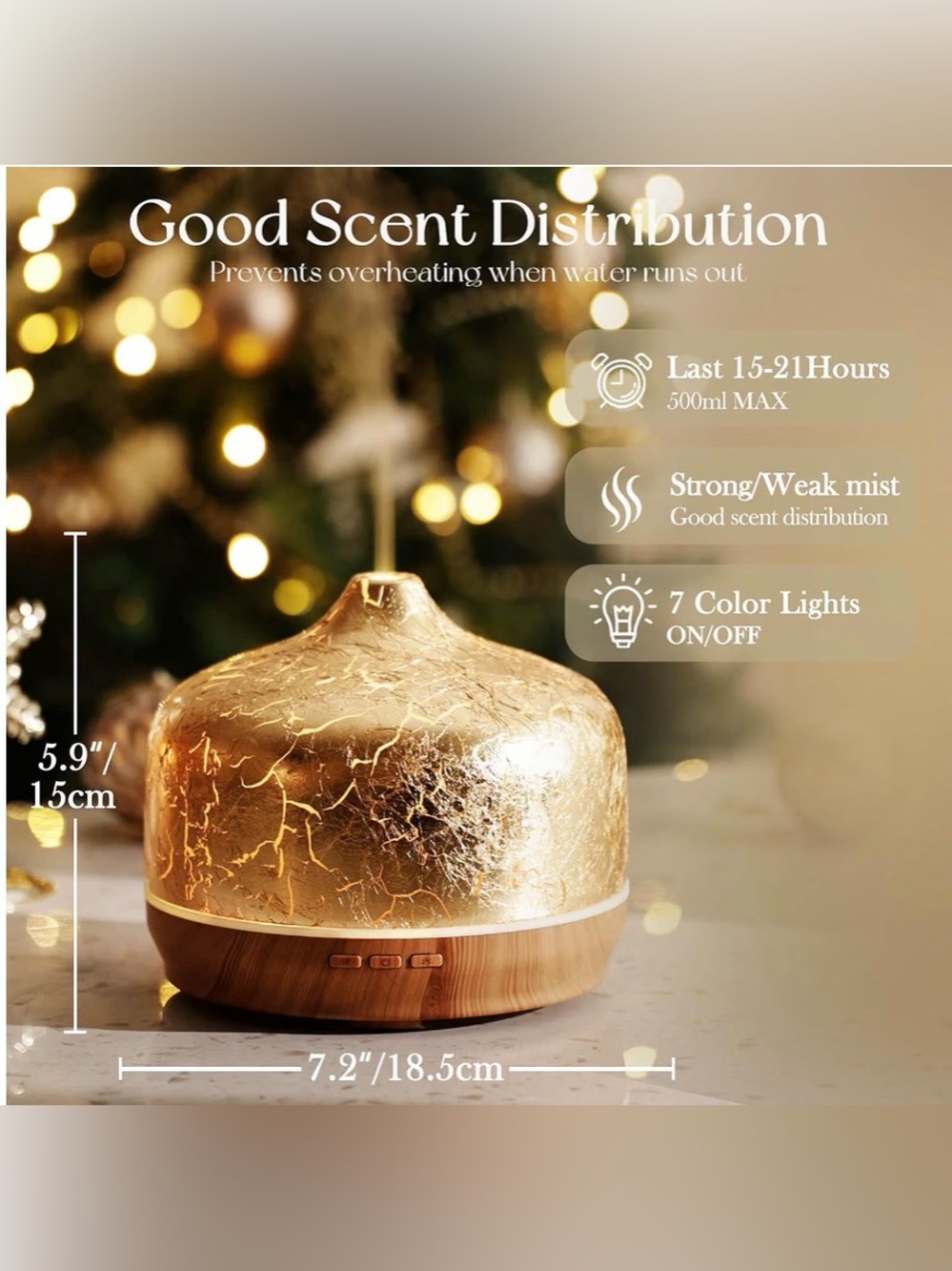 Porseme Giant Handmade Glass Essential Oil Diffuser in Gold 500 Milliliters - Picture 9 of 10